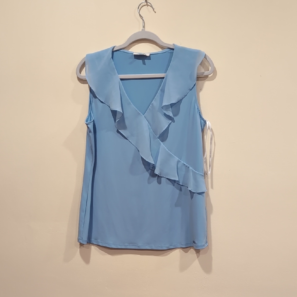 Calvin Klein Sky Blue Ruffle Blouse